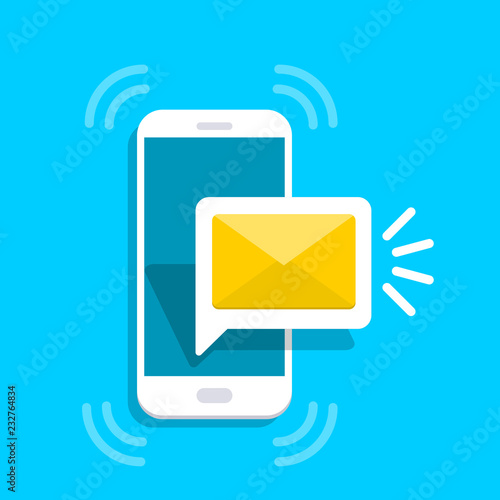 Message icon 3d. Reminder on screen smartphone. New email notification. Sms message concept in flat style. Isolated vector illustration.