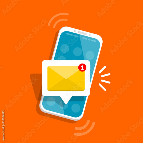 Message icon 3d. Reminder on screen smartphone. New email notification. Sms message concept in flat style. Isolated vector illustration.