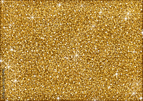 Shining Golden Glitter Background with Stars - Metallic Colored Illustration ...