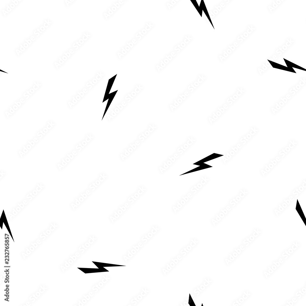 Black lightning bolt simple seamless pattern. storm or thunder and lightning strike ornament on white. Black lightning bolt simple seamless pattern. storm or thunder and lightning strike ornament on white.