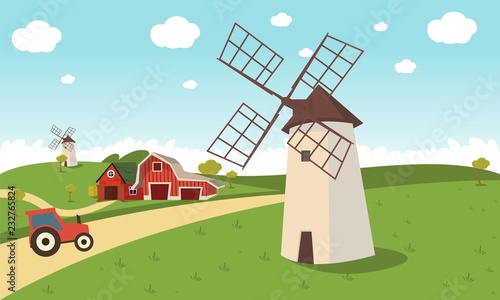 Vector concept image farming rural landscape