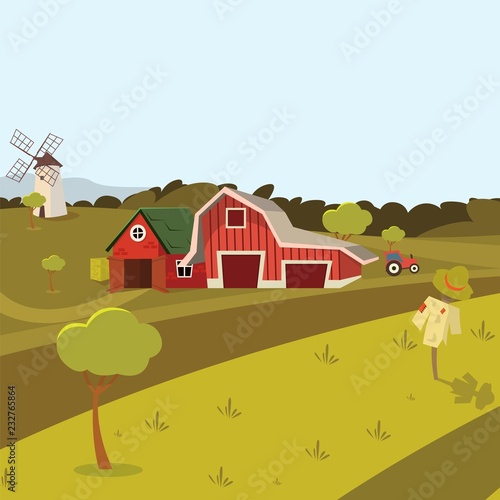 Vector concept image farming rural landscape