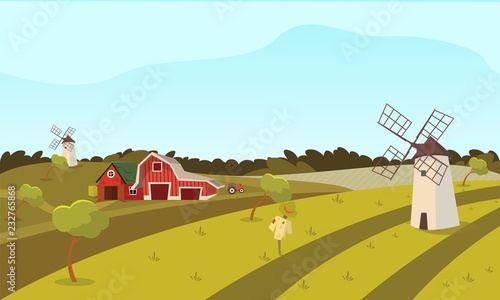 Vector concept image farming rural landscape