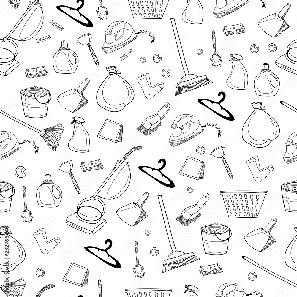 Premium Vector  Cleaning tools doodle illustration with colored hand drawn  style