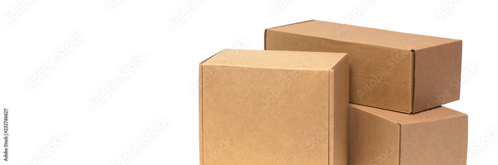 Cardboard boxes for goods on a white background. Different size. Isolated on white background. Cardboard boxes for goods on a white background. Different size. Isolated on white background.