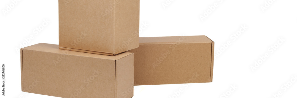 Cardboard boxes for goods on a white background. Different size. Isolated on white background. Cardboard boxes for goods on a white background. Different size. Isolated on white background.