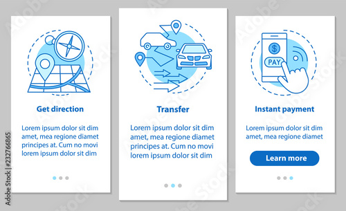 Taxi ordering onboarding mobile app page screen with linear conc