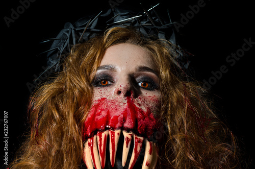 Girl with Milenas makeup. Mortal kombat. Halloween.