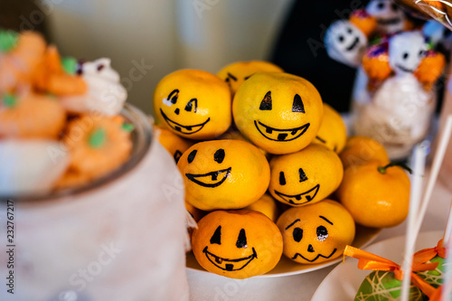 Candy bar with sweets for the celebration of Halloween