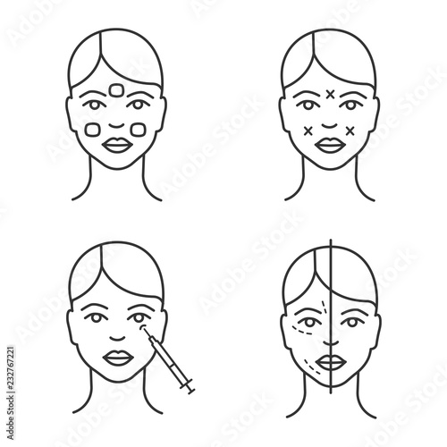 Botox injection linear icons set