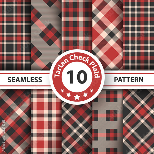 Classic tartan, Picnic tablecloth, Gingham, Buffalo, Lamberjack, Merry Christmas check plaid seamless patterns.