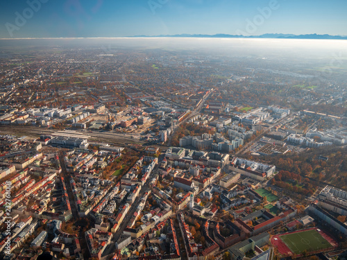 Helicopter view to Munich Region with autumn fog and long view to alps  © Wolfgang Hauke