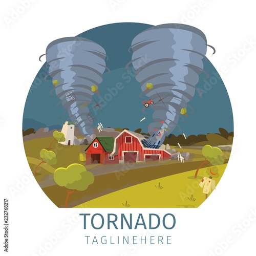 Vector drawing image the destructive tornado
