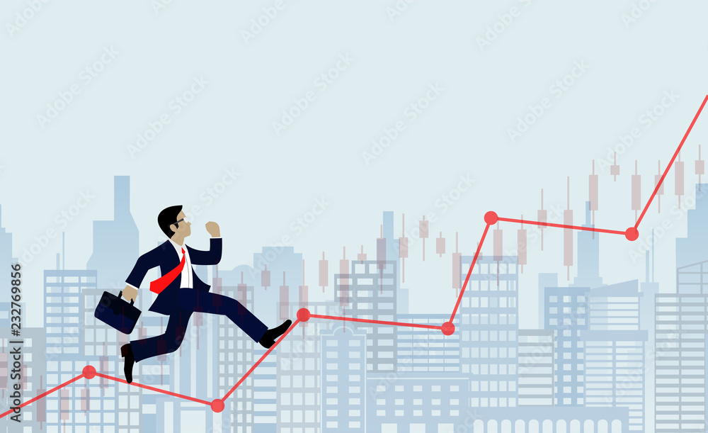 Businessmen run on chart graph line to goal to achieve success. go to target growth. Leadership. Modern ideas, creativity. business concept background human city. cartoon vector Illustration Businessmen run on chart graph line to goal to achieve success. go to target growth. Leadership. Modern ideas, creativity. business concept background human city. cartoon vector Illustration