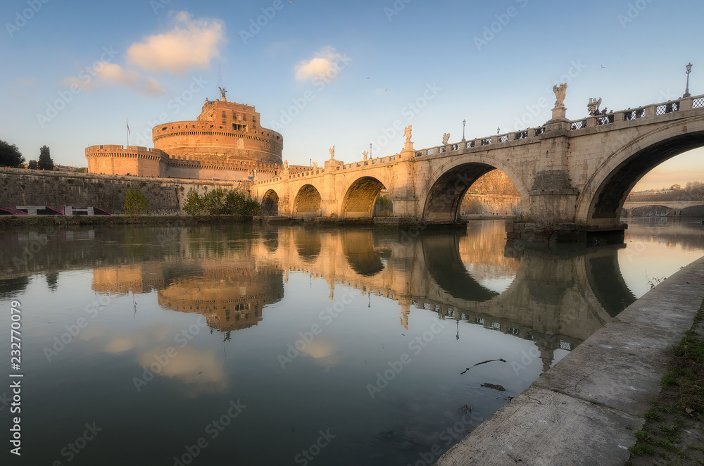 The reflection of Castel Sant Angelo, Rome