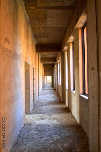 Unfinished buildings long corridor