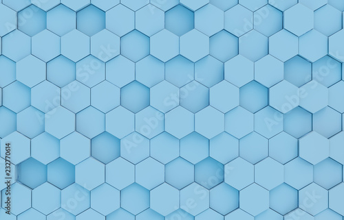 Blue hexagons background pattern 3D rendering