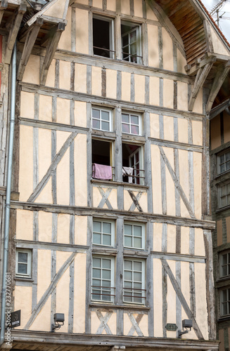  Ancient half-timbered buildings in Troyes. Aube, Champagne-Ardenne, France