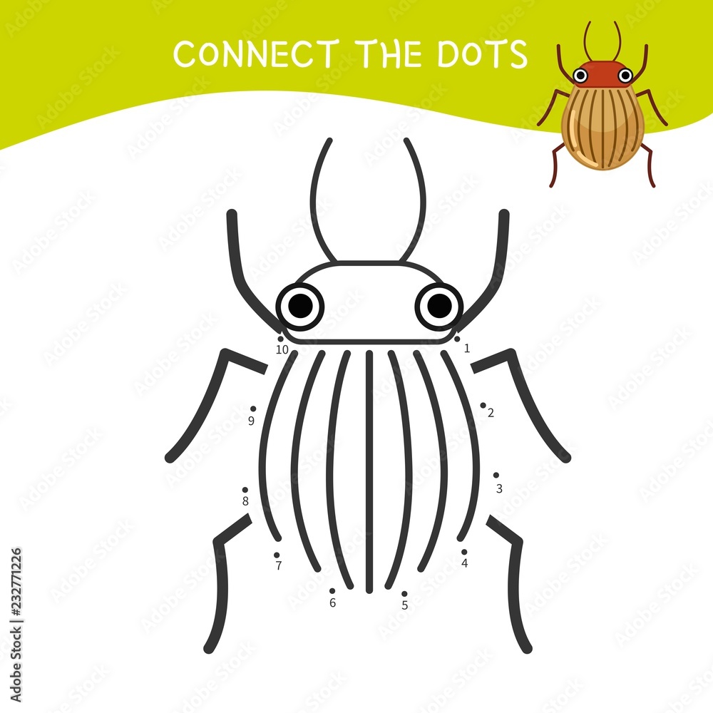 Educational game for kids. Dot to dot game for children. Cartoon insects. Educational game for kids. Dot to dot game for children. Cartoon insects.