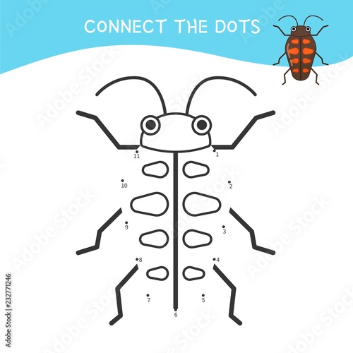 Educational game for kids. Dot to dot game for children. Cartoon insects.
