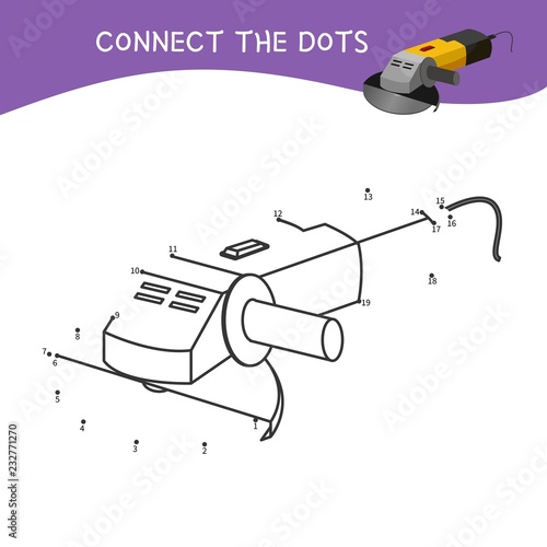 Educational game for kids. Dot to dot game for children. Cartoon tools.