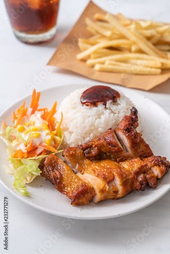 grilled chicken with teriyaki sauce and rice