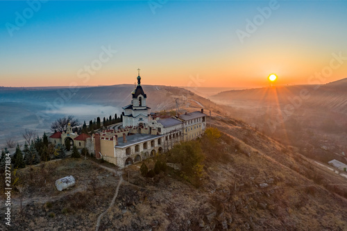 Old Orhei Monastery in Moldova sunrise panorama photo