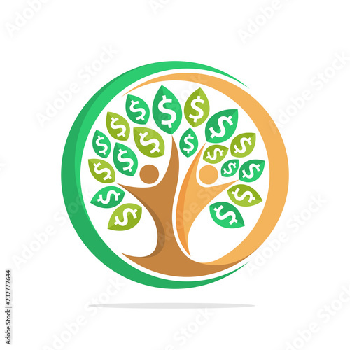 Illustration tree icon with the concept of human togetherness, which reaches for money