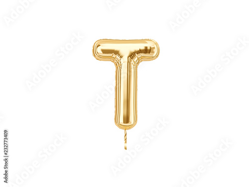 Gold foil alphabet, Letters T isolated on white background. 3d rendering