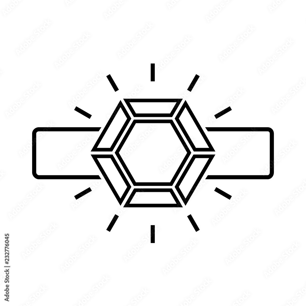 Line icon of ring with diamond or other gem. Shining engagement or marriage ring, expensive jewelry. Vector Illustration Line icon of ring with diamond or other gem. Shining engagement or marriage ring, expensive jewelry. Vector Illustration