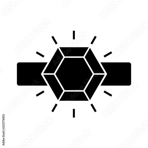 Icon of ring with diamond or other gem. Shining engagement or marriage ring, expensive jewelry. Vector Illustration 