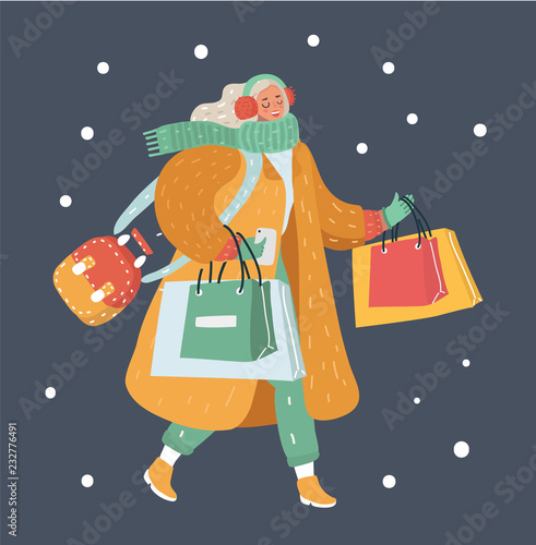 Modern winter woman with shopping bags