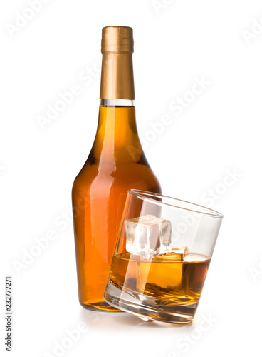 whiskey bottle with glass