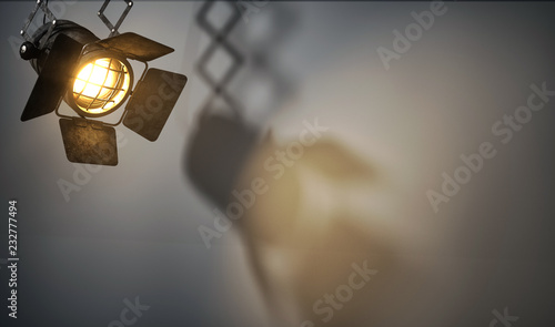 Close up Spot Light for film , Tv show , cinema , concert in studio and outdoor background and texture 3d illustration