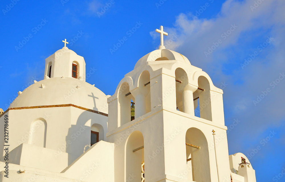 White church in Fira, Santorini, Greece