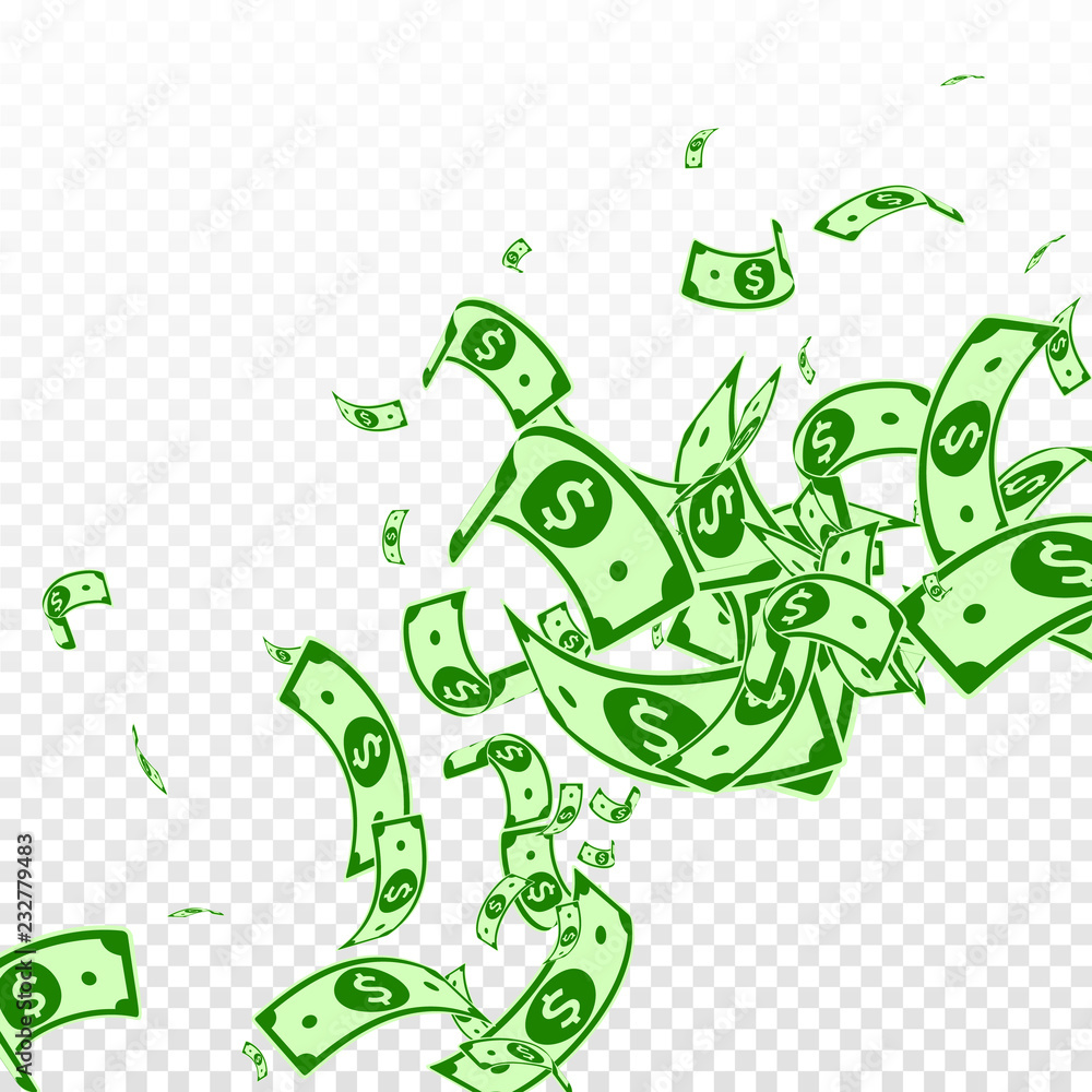 Obraz premium American dollar notes falling. Messy USD bills on