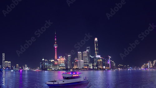 Photography Panoramic view of Shanghai city in night.