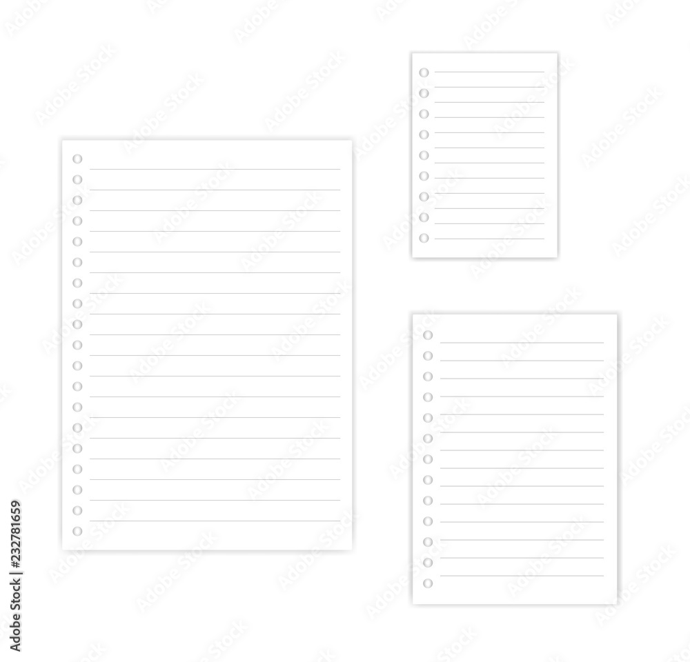 White blank hole punched paper block for 3 ring binder, vector mockup Stock  Vector
