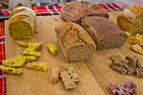 Homemade healthy bread gluten free. Colorful bread made from healthy cereals. healthy gluten-free bread, rooty . Background texture of bread. photo