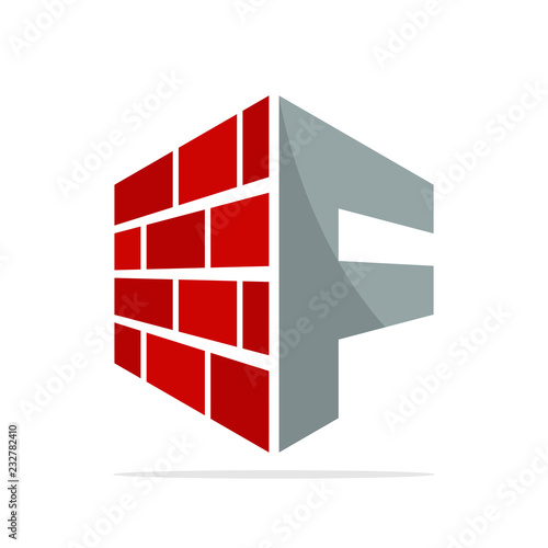 the initial logo icon for the construction business with the concept of a combination of red brick and letter F