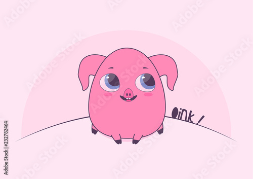 cute pink piggy sits grunts and smiles