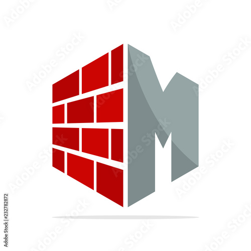 the initial logo icon for the construction business with the concept of a combination of red brick and letter M