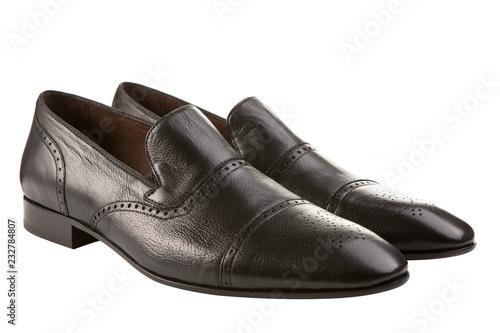 classic men's shoes on a white background, dark brown fashion shoes, isolate