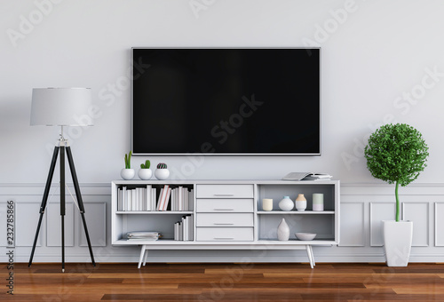 3D render of interior living room with Smart TV