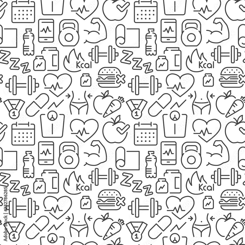 Seamless pattern with sports and fitness icons.