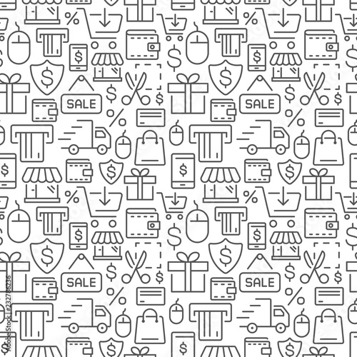 Shopping and e-commerce vector seamless pattern
