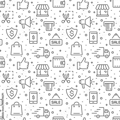 Shopping and e-commerce vector seamless pattern