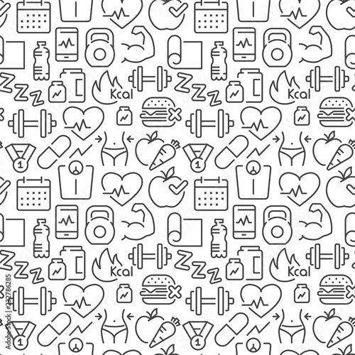 Seamless pattern with sports and fitness icons.