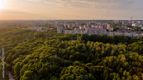 Tableau sur toile Aerial view of the city. Beautiful view of urban and nature.
