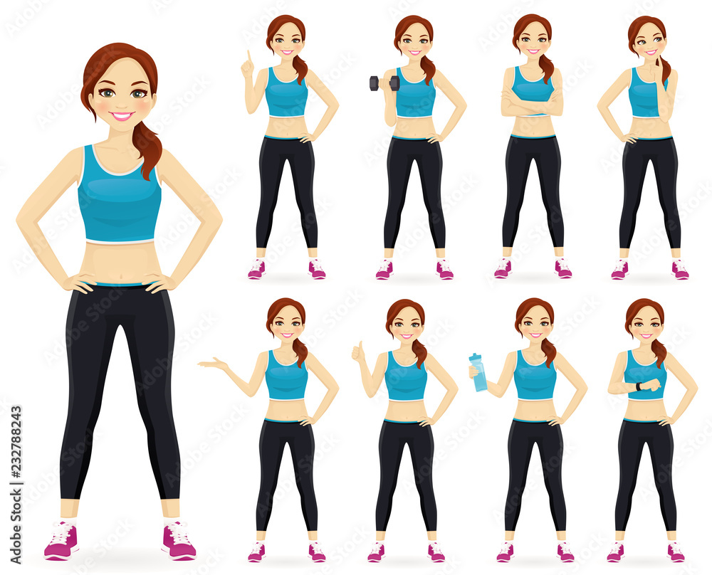 Sport fitness woman in sportswear set isolated vector illustration Sport fitness woman in sportswear set isolated vector illustration